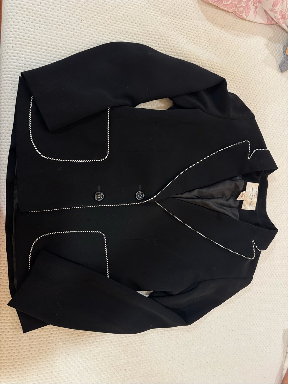 Jones New York Black Blazer with White Piping